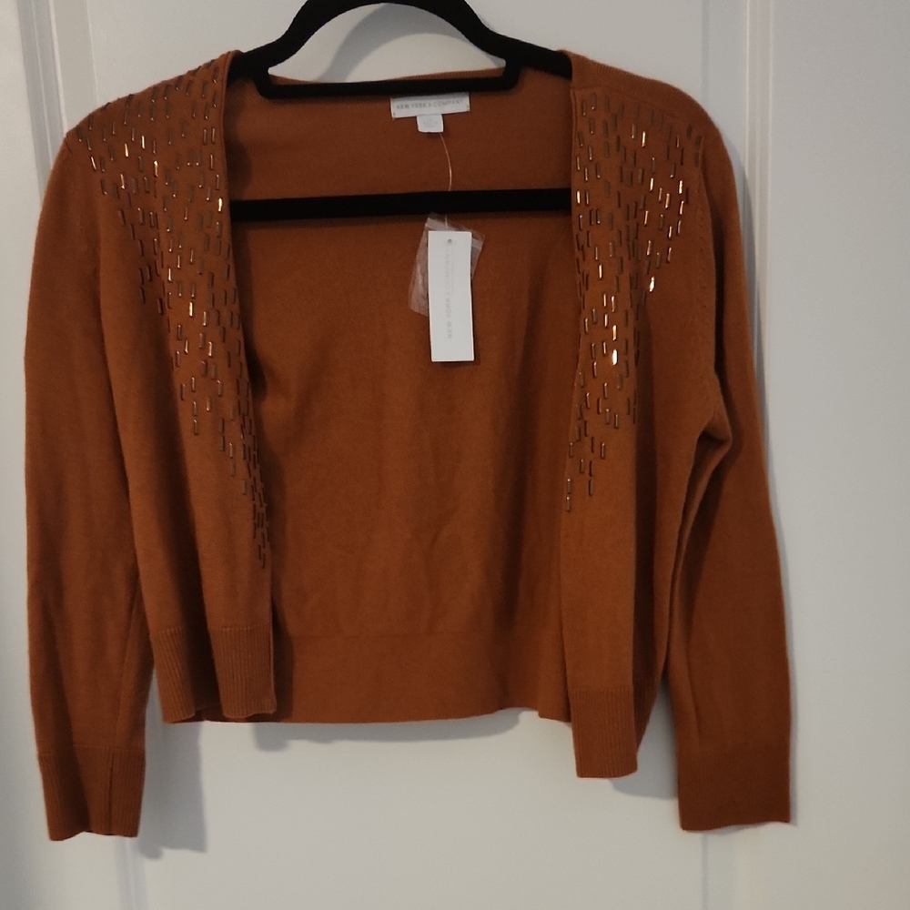 New York & Company Brown Cardigan Sweater Knit V-Neck